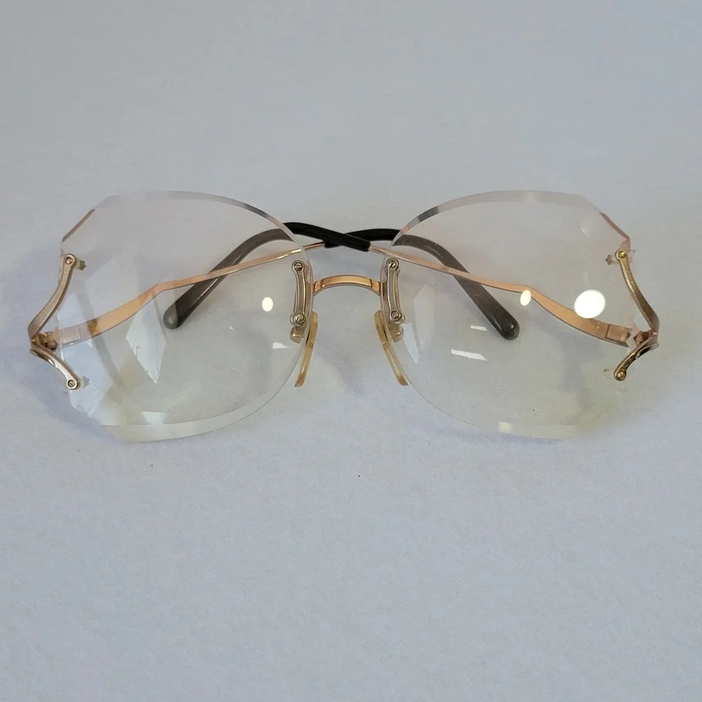 VTG Marcolin Italy Faceted Rimless Clear Glasses 80s Luxury Butterfly Beveled
